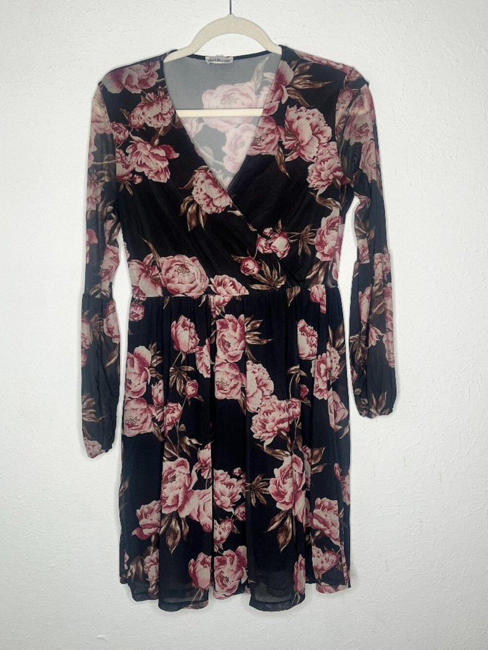 Womens Charlotte Russe Women's Black and Pink Floral Wrap Dress Y2K Size Medium